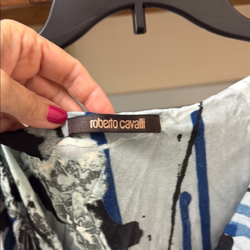 Roberto Cavalli Blue and Black Artistic Dress